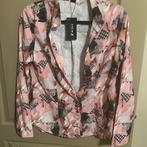 Multi colored long sleeve low cut shirt
